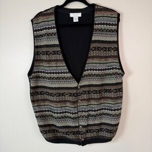 Vintage 90's Sweater Vest Geometric Knit Layering Academia Office Wear